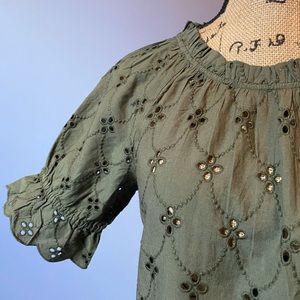 NWOT LOFT Green Eyelet Top